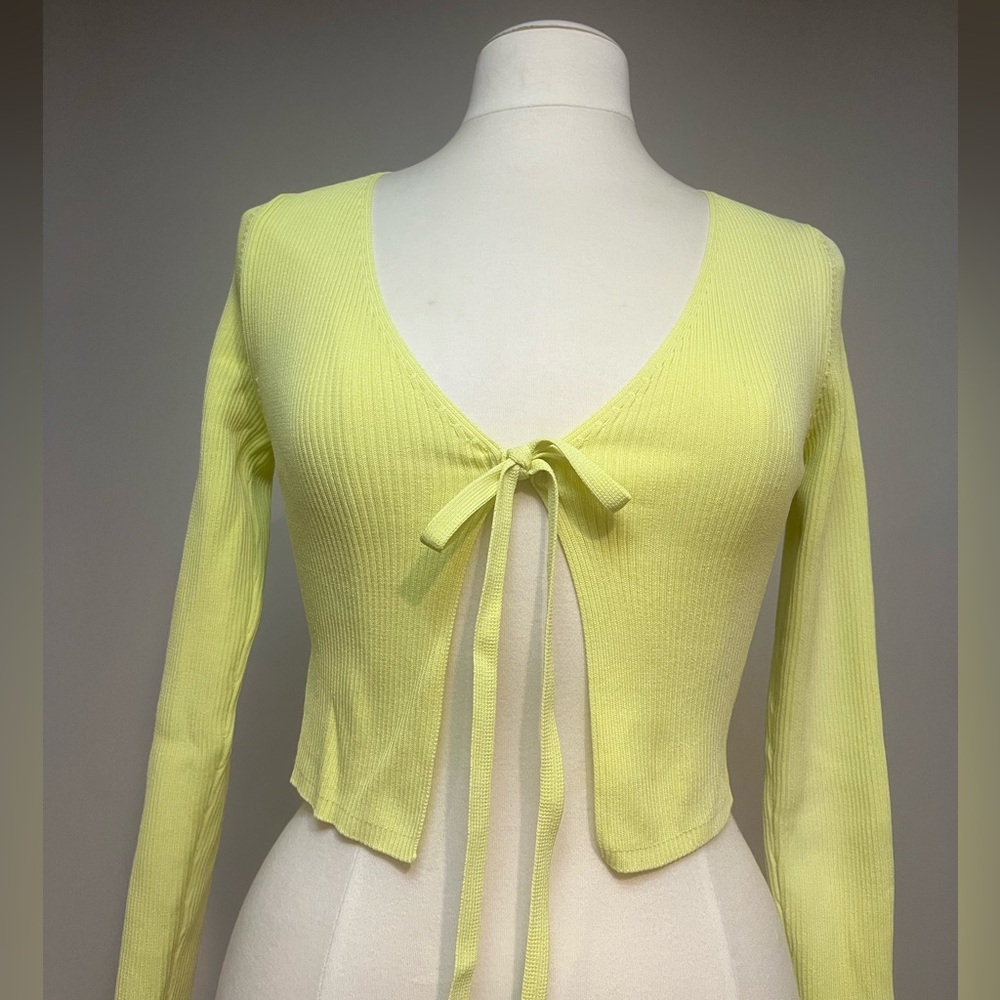 ZARA LIME GREEN TIE FRONT CROPPED CARDIGAN | RIBBED KNIT | Y2K